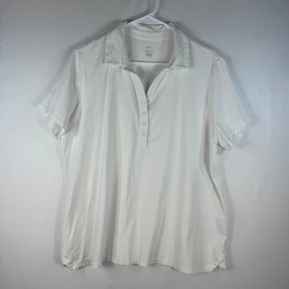 J.Jill Fit White Progress Polo Shirt Womens XL Pima Cotton Spandex Short Sleeve - Picture 1 of 8